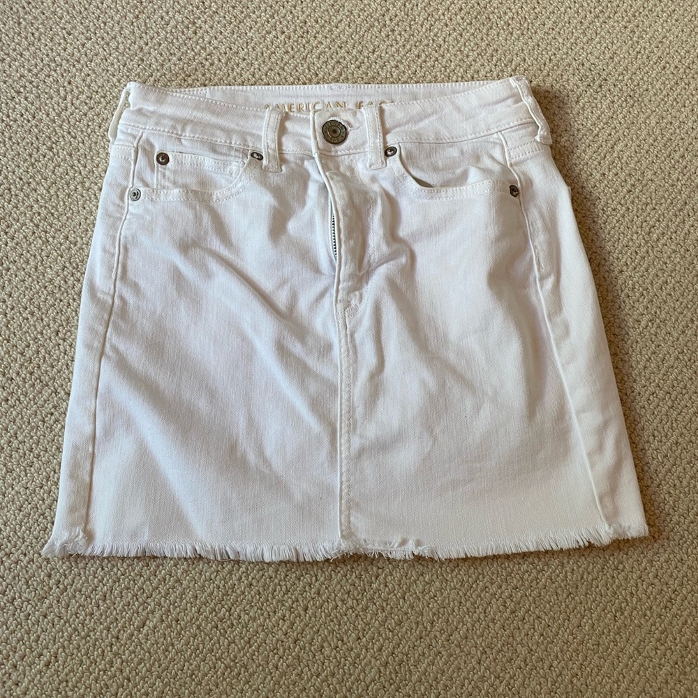 American Eagle White High Rise Mini Jean Skirt